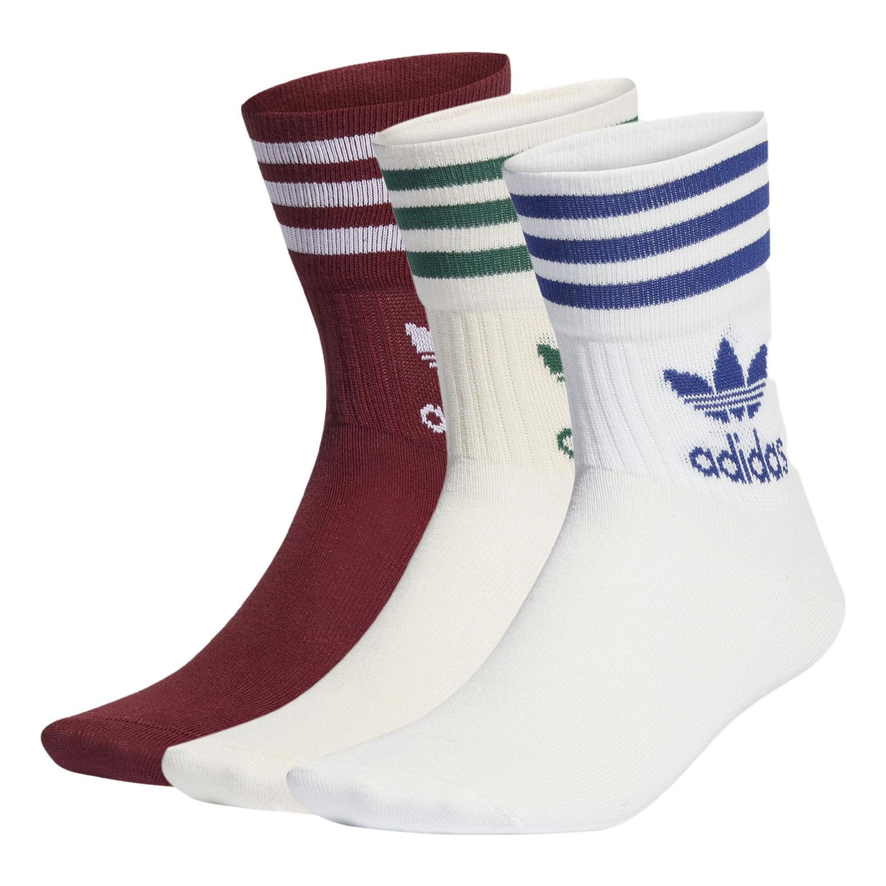 adidas originals Adicolor Mid Cut Crew Sock 'White Blue Burgundy' IB9388