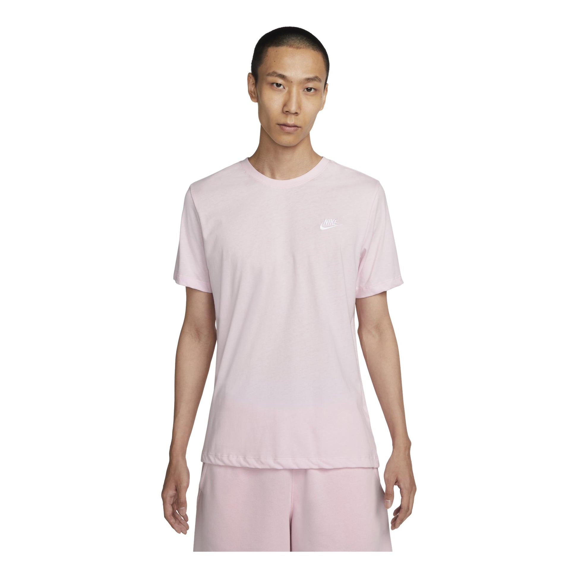 Nike Solid Color Logo Embroidered Knit Round Neck Short Sleeve Pink AR4999-665