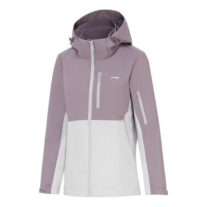(WMNS) Li-Ning Color Block 3-in-1 Polar Fleece Hooded Windbreaker 'Mauve White' AWBT014-2