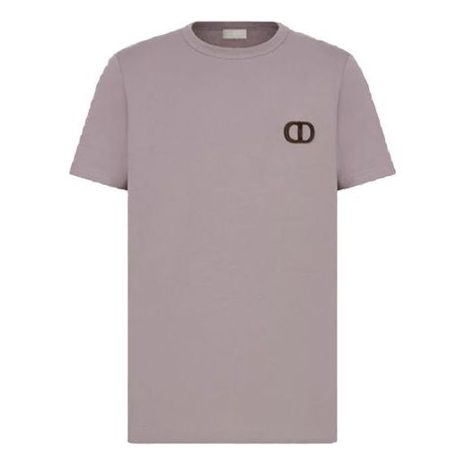 Men's DIOR SS22 Cotton Plain Weave Embroidered Logo Short Sleeve Lavender T-Shirt 013J600A0677-C487