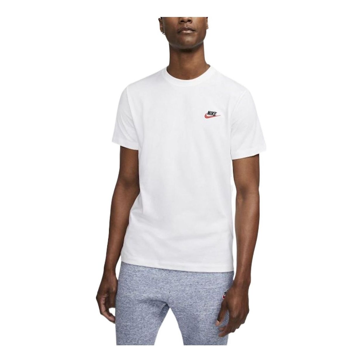 Nike Sportswear Club Embroidered Logo Solid Color Round Neck Short Sleeve White AR4997-100