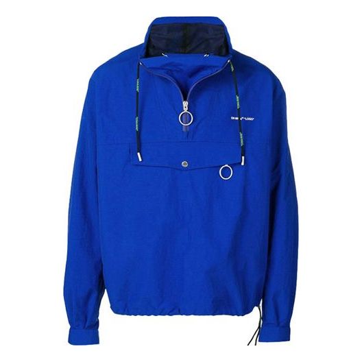 Men's Off-White Nylon Drawstring Alphabet Logo Sports Pullover Jacket Blue OMEA166S19C010243010