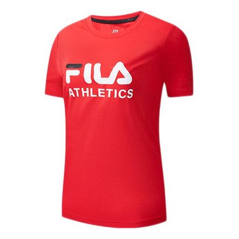 (WMNS) FILA Alphabet Logo Printing Round Neck Short Sleeve Red A11W011130F-RD
