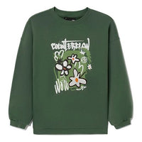 Li-Ning CF Sports Fashion Series Flowers Alphabet Printing Loose Fleece Lined Round Neck Pullover Green Hoodie AWDS556-3