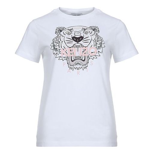 KENZO Tiger Head Printing Pattern Round Neck Short Sleeve White FA62TS8464YB-01