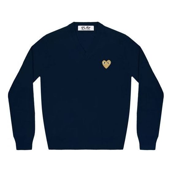 (WMNS) COMME des GARCONS PLAY V-Neck Pullover Gold Emblem 'Navy' AZ-N047-051-2