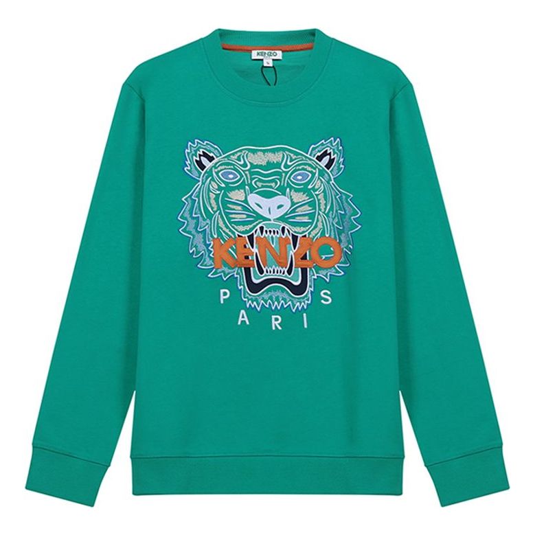 Men's KENZO SS21 Tiger Sweatshirt Classic Pattern Embroidered Long Sleeves Green FA55SW0014XA-58