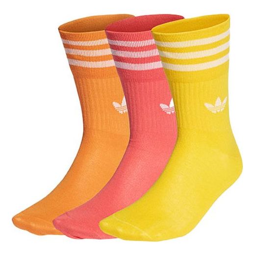 adidas Unisex Mid Cut Crw Logo Jacquard Socks 3 Packs Pink/Orange/Yellow HG5688