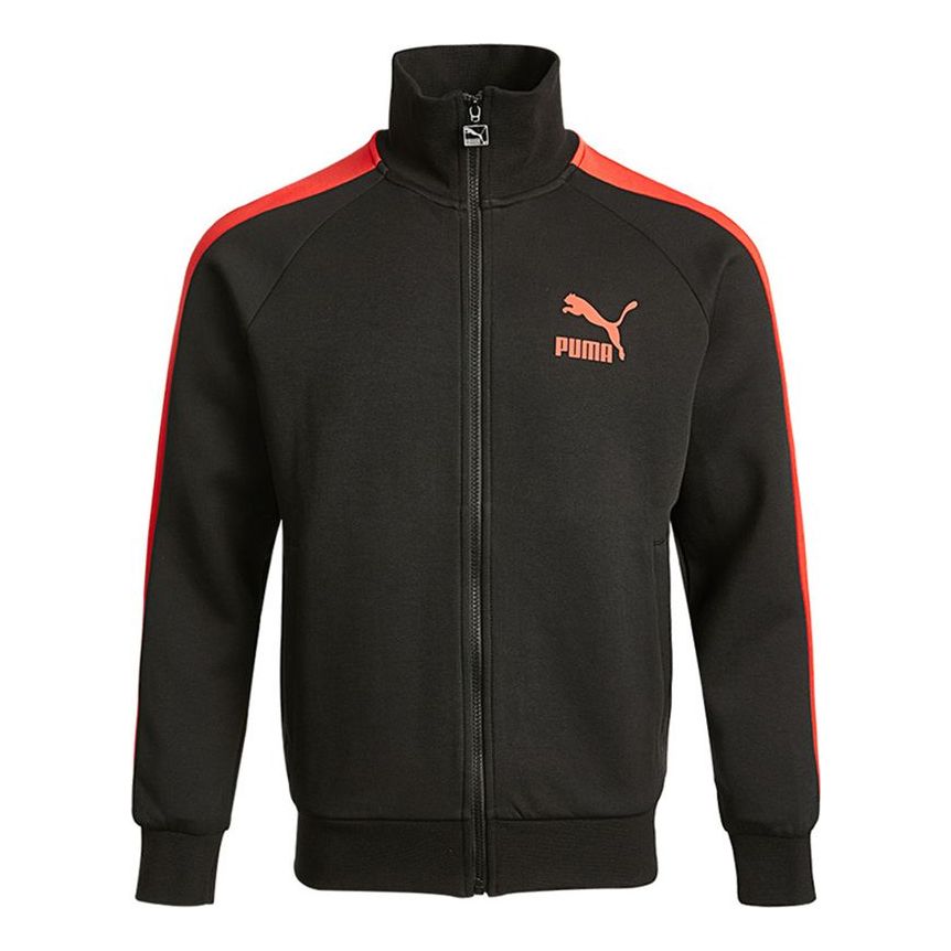 PUMA Sports Stitching Printed Logo Kintted Stand-up Collar Jacket Men's Black 531377-51
