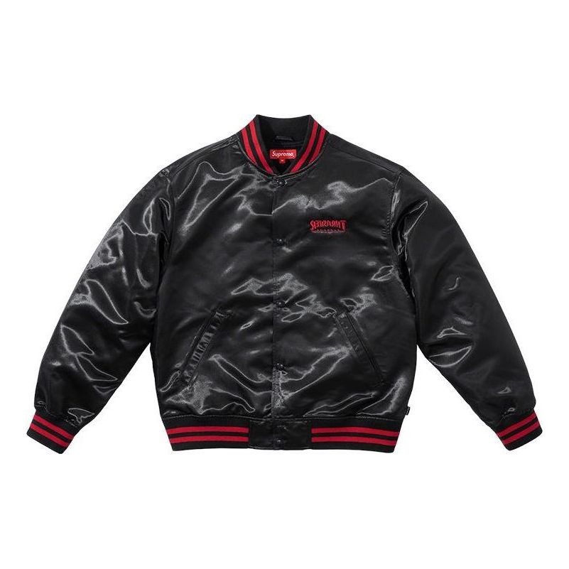 Supreme x Thrasher Satin Varsity Jacket 'Black Red' SUP-FW21-211