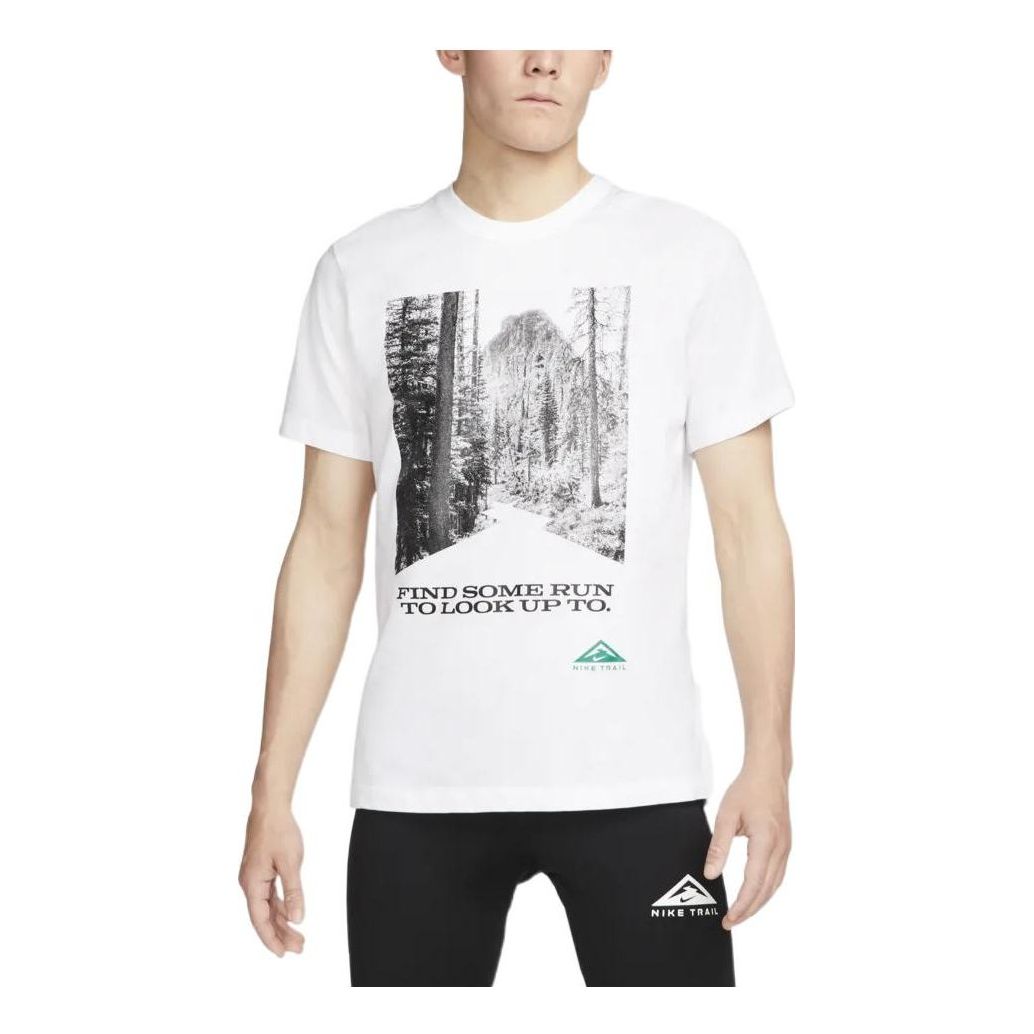 Men's Nike Landscape Alphabet Printing Round Neck Pullover Straight Short Sleeve White T-Shirt DM5434-100