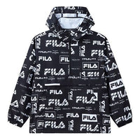 FILA logo Full Print Loose Woven Hooded Jacket Black A11M014708G-PT