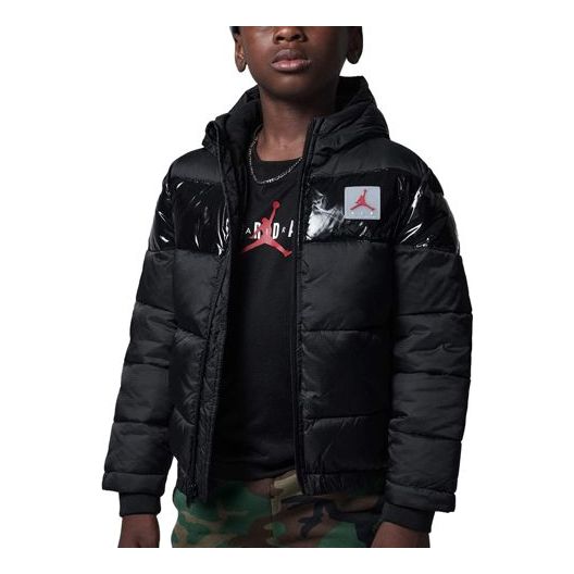 (GS) Air Jordan Bold Stripe Puffer Jacket 'Black' DC0037-010