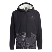 adidas Aop Block Colorblock Windproof Fleece Lined Stay Warm Hooded Jacket Black GT6484