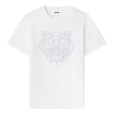 KENZO SS21 Tiger Head Embroidered Cotton Round Neck Short Sleeve White FB52TS9124SL-01