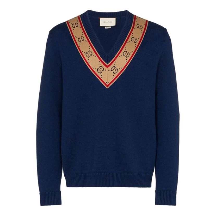 Gucci GG V-neck Wool Sweater 'Blue' 577089-XKAU0-4912