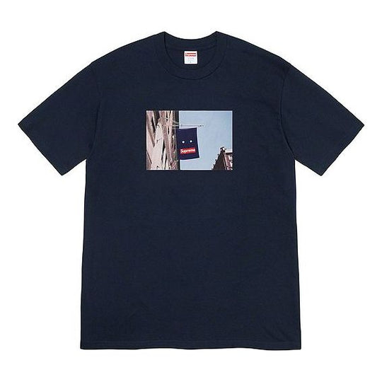 Supreme FW19 Week 1 Banner Tee Short Sleeve Unisex Navy Blue SUP-FW19-223