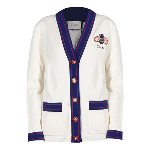 (WMNS) Gucci Embroidery Single-Breasted Knitting Cardigan White 527189-X9X45-9101