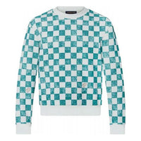 LOUIS VUITTON FW21 Grid Round Neck Long Sleeves Couple Style Blue White Colorblock 1A99VC