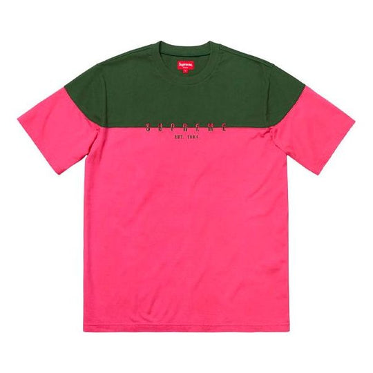 Supreme FW18 Split Logo S/S Top Pink Colorblock Embroidered Short Sleeve Unisex SUP-FW18-271