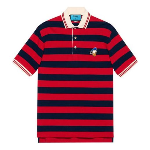 Gucci x Disney Crossover SS21 Donald Duck Stripe Cotton Polo Shirt Red 645260-XJC8J-4186