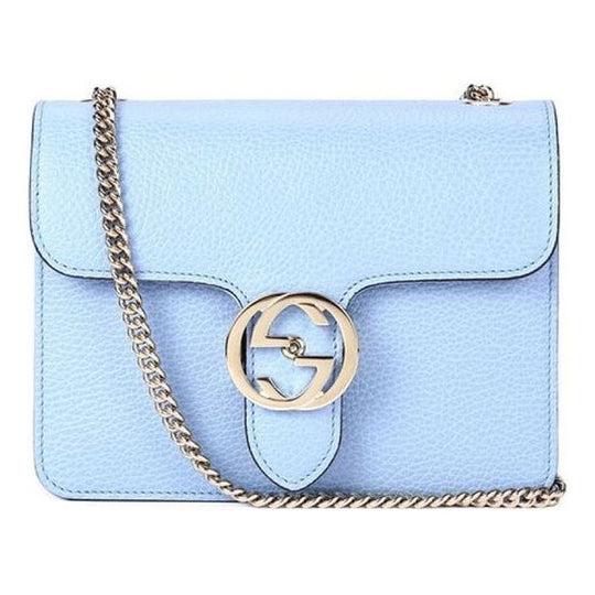 (WMNS) Gucci Silver Double G Leather Chain Shoulder Messenger Bag Small Light Blue Classic 510304-CAO0G-4503