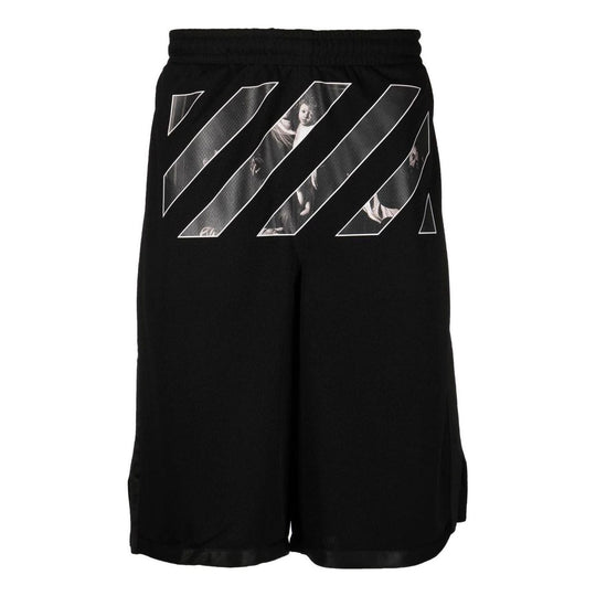 Men's Off-White Twill Printing Pants Waist Straight Shorts Black OMCB076C99FAB00110101010