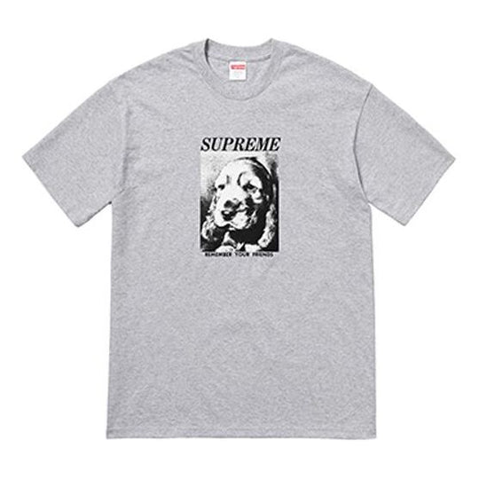 Supreme FW18 Remember Tee Heather Grey Puppy Sketch Printing Short Sleeve Unisex Gray SUP-FW18-447