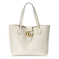 (WMNS) Gucci Gold Label Logo Leather Tote Shoulder Bag Small White Handbag 652680-1U10T-9022