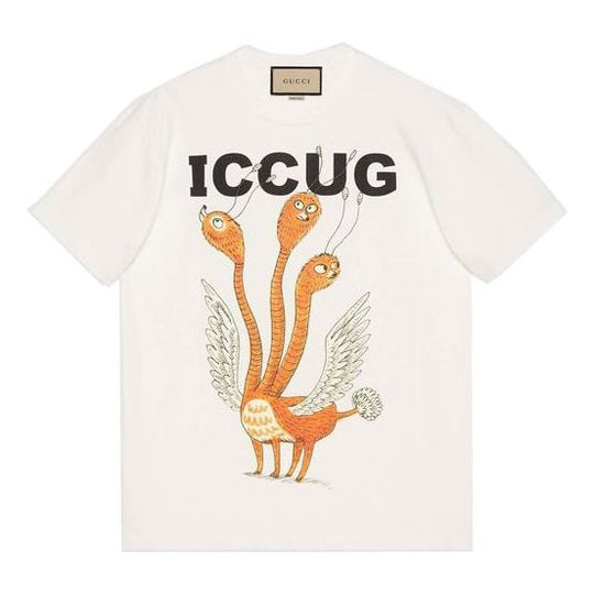 Men's Gucci SS21 Round Neck Printing Short Sleeve Beige T-Shirt 548334-XJDJV-9095