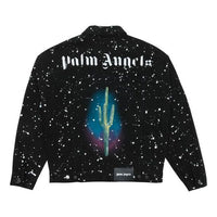 Men's Yellow PALM ANGELS Splash Ink Pink Embroidered Denim Jacket Black PMYE006E20DEN0011055