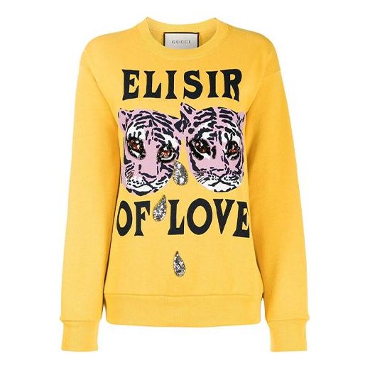 (WMNS) Gucci Tiger Print Cotton Sweater For Yellow 469250-XJBI5-7087