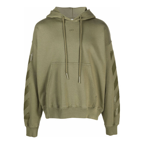 Men's Off-White FW21 Pattern Printing Hooded Long Sleeves Loose Fit Green OMBB085F21FLE0105555