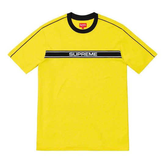 Supreme SS19 Chest Stripe Logo SS Top Yellow Logo Tee SUP-SS19-426