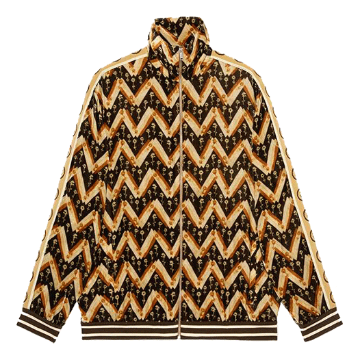 Gucci GG-logo Daisy Chevron-Print Velvet Track Jacket 'Black Brown' 598730-XJBX3-2073