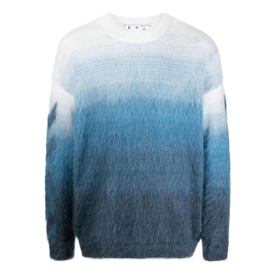 Men's Off-White SS22 Gradient Stripe Printing Pullover Round Neck Long Sleeves Wool Sweater Version Blue OMHE098F22KNI0014242