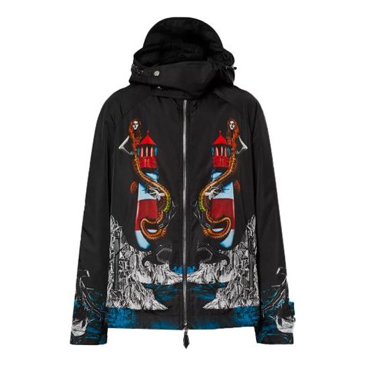 Men's Burberry SS21 Printing Loose Hooded Jacket Black 80406681