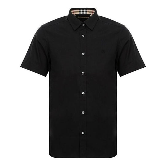 Burberry SS21 Knight Embroidered Short Sleeve Shirt For Men Black 80030791