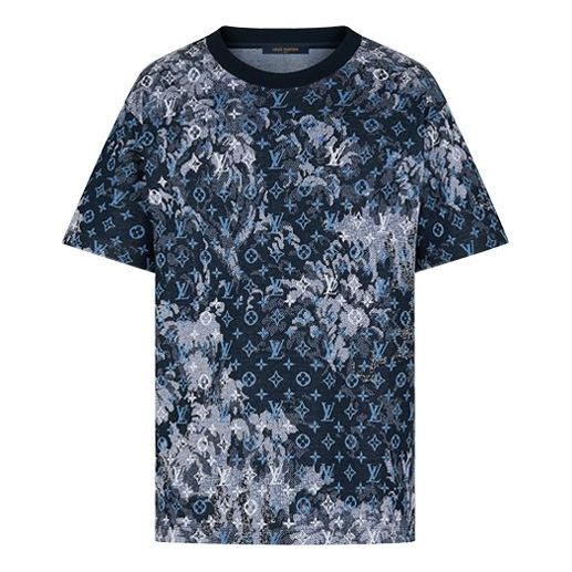 LOUIS VUITTON LV Monogram Tapestry Vintage Floral Pattern Short Sleeve For Men Blue 1A8H2O