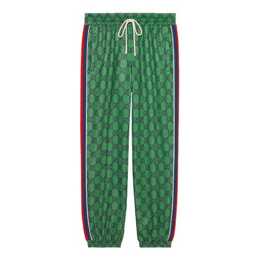 Men's Gucci FW21 Webbing Logo Full Print Plain Weave Knit Jogging Sports Pants/Trousers/Joggers Green 655146-XJDF0-3305