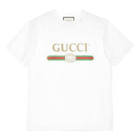 (WMNS) Gucci Large logo Belt Printing Short Sleeve White 457095-X5L89-9234