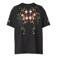 Burberry Rose Printing Cotton Loose Short Sleeve Black 80372951