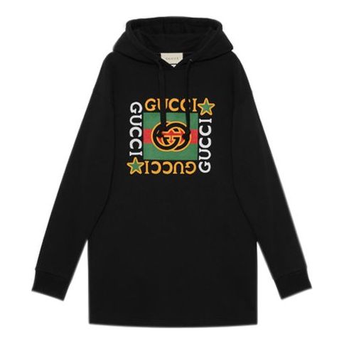 (WMNS) Gucci Logo Star Printed Hooded Dresses'Black' 610144-XJB8V-1082