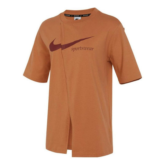 (WMNS) Nike Sportswear Collection Oversized Slit Short-Sleeve Top 'Light British Tan' FB8346-225