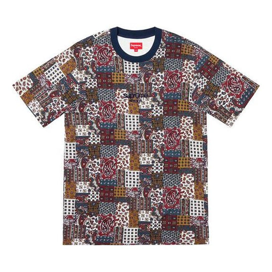 Supreme SS19 Patchwork Paisley S/S Top cashew Short Sleeve Unisex Navy Blue SUP-SS19-10568