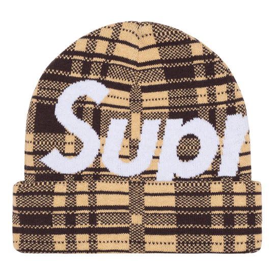 Supreme Big Logo Beanie (FW23) 'Tan Plaid' SUP-FW23-2441