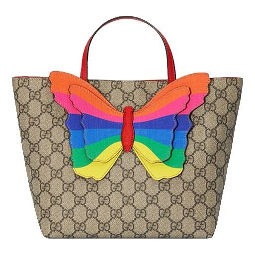 (WMNS) Gucci Rainbow Butterfly Logo Canvas Tote Ebony Multi-Color Handbag 550768-9U8CN-8695