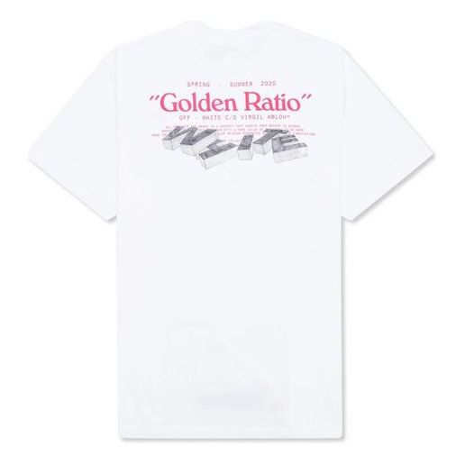 Men's Off-White Golden Ratio Yellow Gold Printing Short Sleeve White T-Shirt OMAA038R201850120188