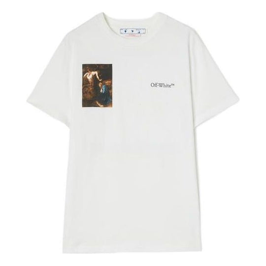 Men's Off-White SS22 Back Painting Printing Round Neck Short Sleeve White T-Shirt OMAA027S22JER0010110