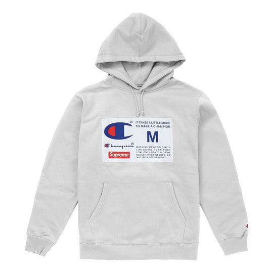 Supreme FW18 Champion Label Hooded Sweatshirt Ash Grey SUP-FW18-1257